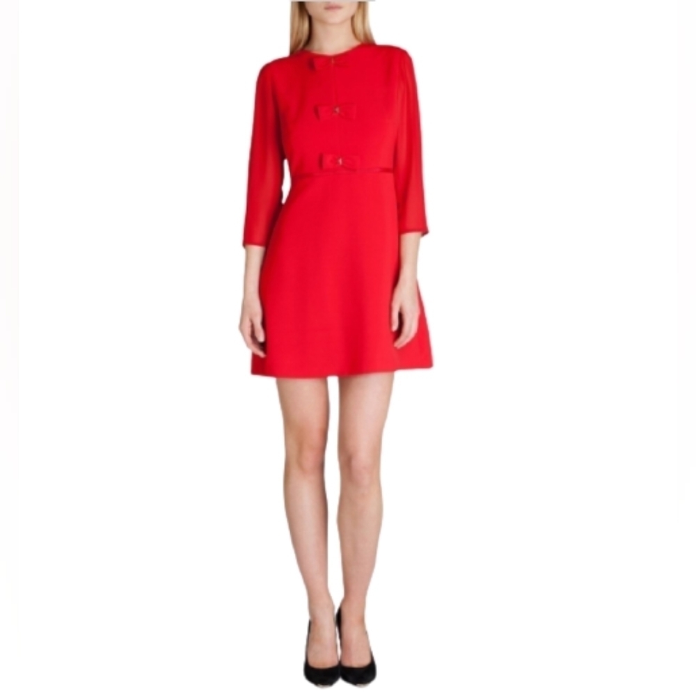 𝅺TED BAKER Red Finna Bow Detail Mini Dress Women's Size  Ted 0/ US 2 - Picture 3 of 15